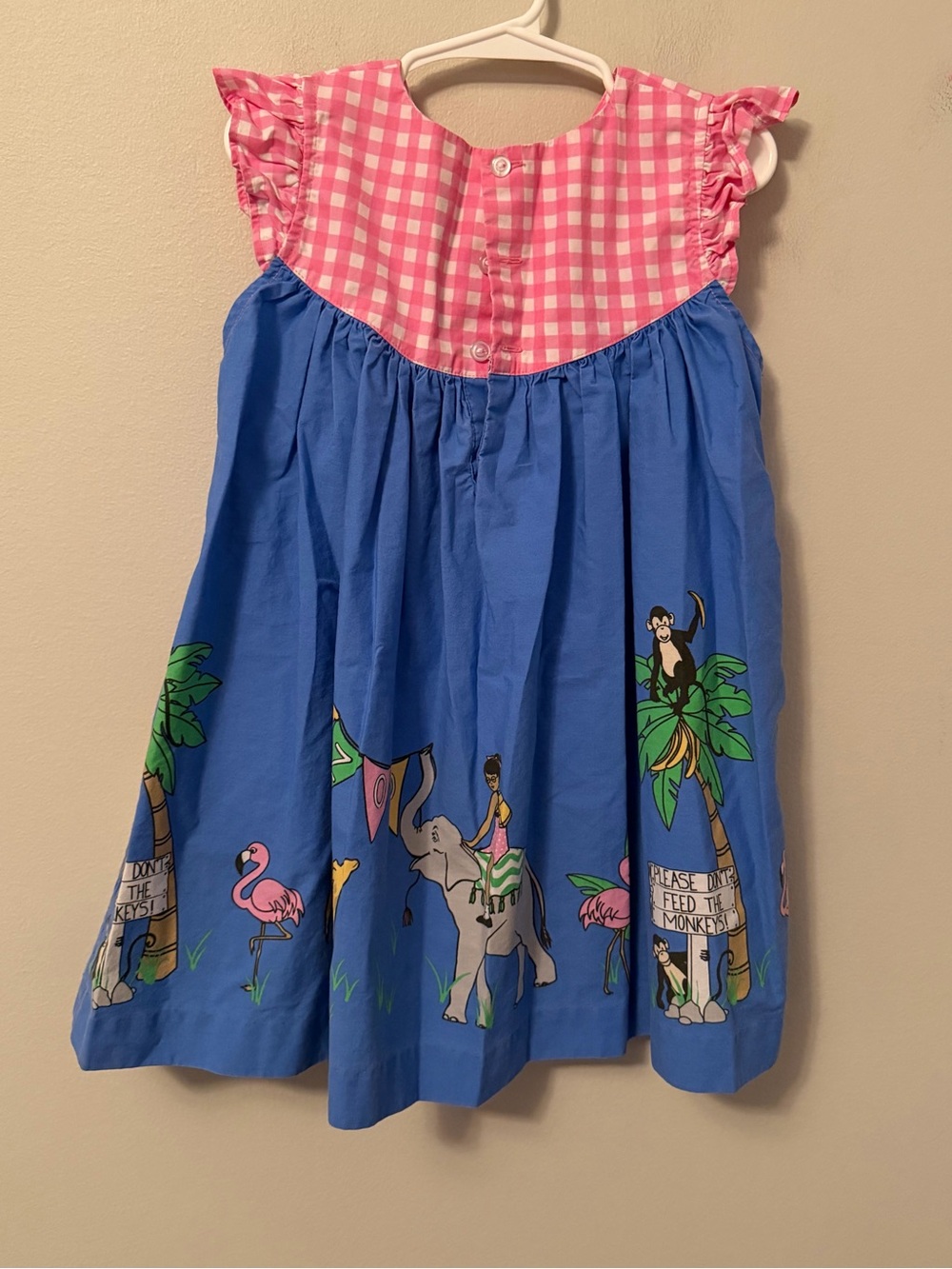 Eleanor Rose Blue & Pink Gingham Animal Zoo Print Dress - Picture 2 of 4